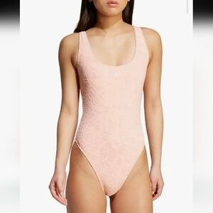 ADIDAS Essentials Women's Pink Textured One-Piece Swimsuit Color Glow Pink